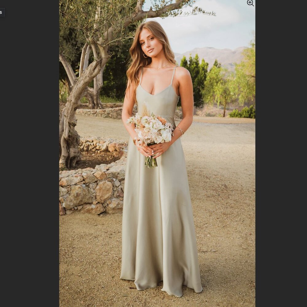 Faith Maxi Bridesmaid Dress Moss Green Luxe Satin from Mumu